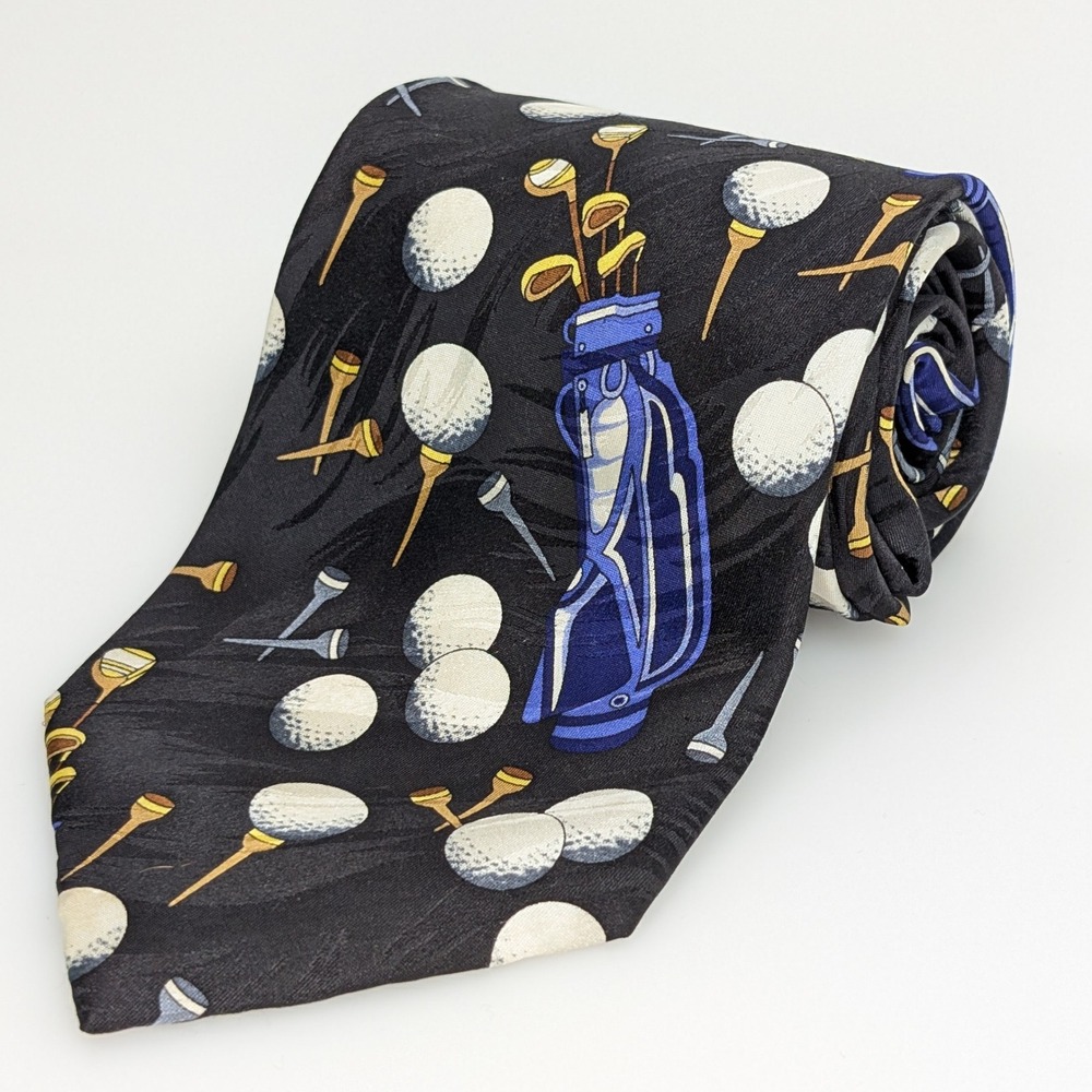 Keith Daniels Golf Caddy 100% Silk Wide Neck Tie 3.75‎ x 60 Black Novelty Sports